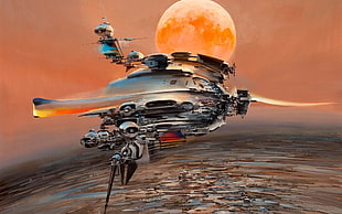 space craft painting, science fiction, spaceship, painting