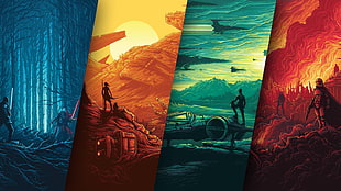 four assorted Star Wars posters, Star Wars, Kylo Ren, Rey (from Star Wars), BB-8