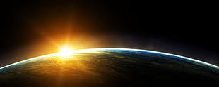 sunrise on earth, Earth, Sun, space art, planet HD wallpaper