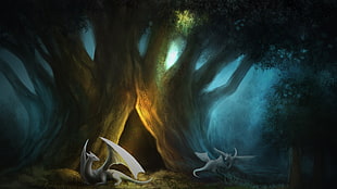 two white dragons illustration
