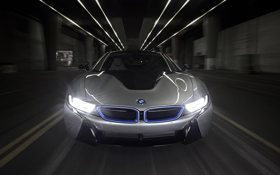 gray BMW i8 car, BMW i8, vehicle, car, motion blur HD wallpaper