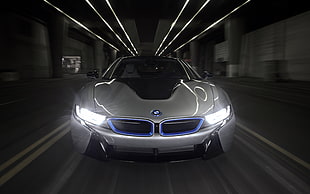 gray BMW i8 car, BMW i8, vehicle, car, motion blur HD wallpaper