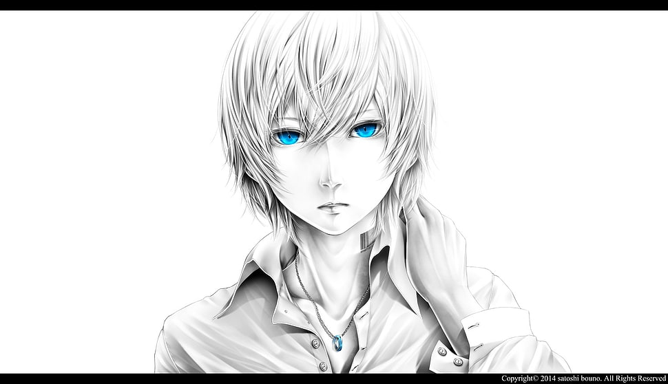 male anime character sketch, anime boys, selective coloring, necklace, anime HD wallpaper
