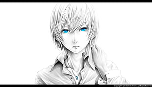 male anime character sketch, anime boys, selective coloring, necklace, anime