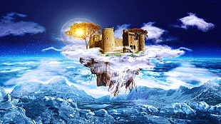 floating island, digital art, fantasy art, architecture, castle HD wallpaper