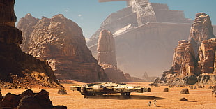white aircraft, Star Wars, Millennium Falcon, Star Wars: The Force Awakens, C-3PO HD wallpaper