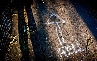 brown pavement, signs, arrows, road, hell HD wallpaper