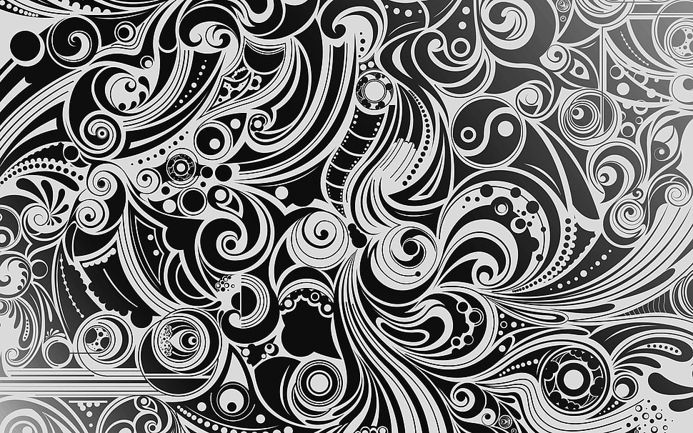 white and black floral illustration HD wallpaper