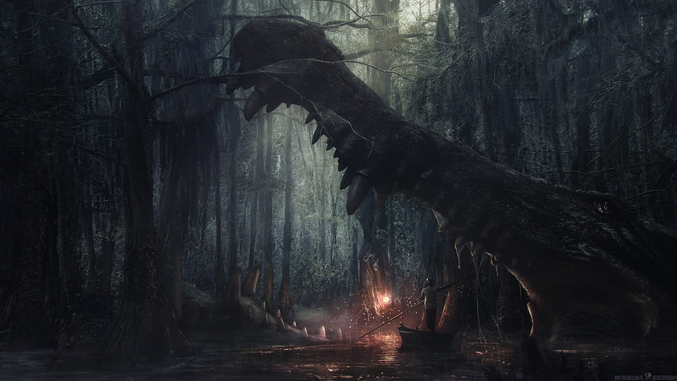 crocodile skull 3D illustration, creature, teeth HD wallpaper
