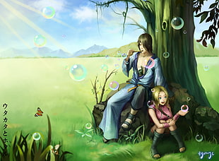 woman and man animated character illustration HD wallpaper