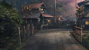 brown wooden bridge, Children Who Chase Lost Voices, artwork, Japan, road HD wallpaper