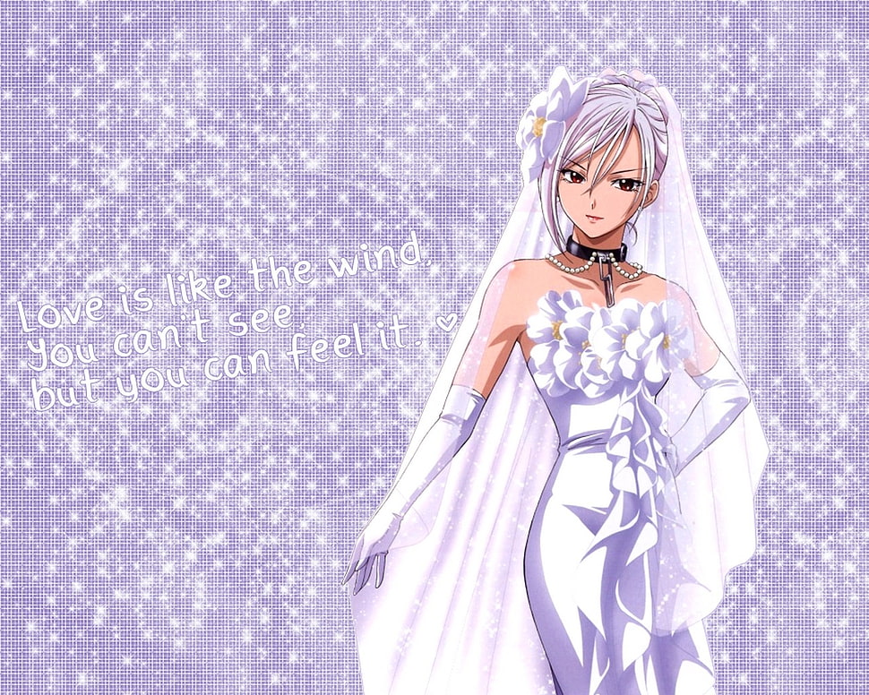 woman anime character wearing wedding dress illustration HD wallpaper