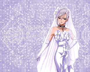 woman anime character wearing wedding dress illustration