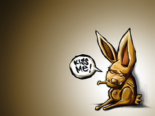 illustration of brown rabbit with kiss me bubble icon HD wallpaper