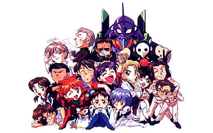 illustration of anime poster, Neon Genesis Evangelion, Ikari Shinji, Gendo Ikari, Ayanami Rei HD wallpaper