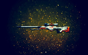 white and orange hunting rifle HD wallpaper
