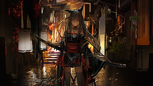 female anime character with sword illustration, manga