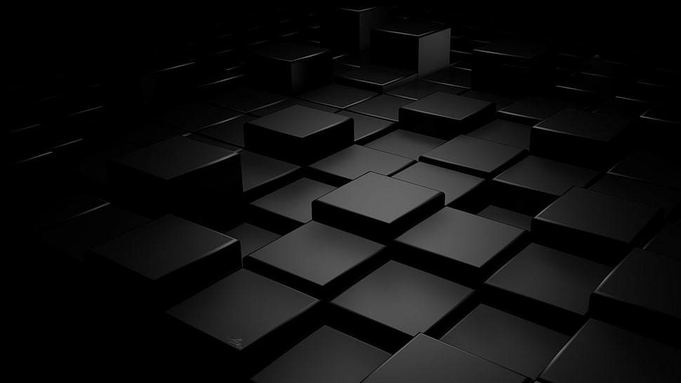 black and white wooden table, digital art, dark, tile, cube HD wallpaper
