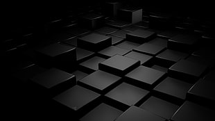 black and white wooden table, digital art, dark, tile, cube