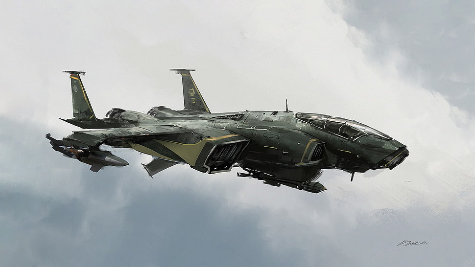 black and gray fighter jet, digital art, vehicle, futuristic HD wallpaper
