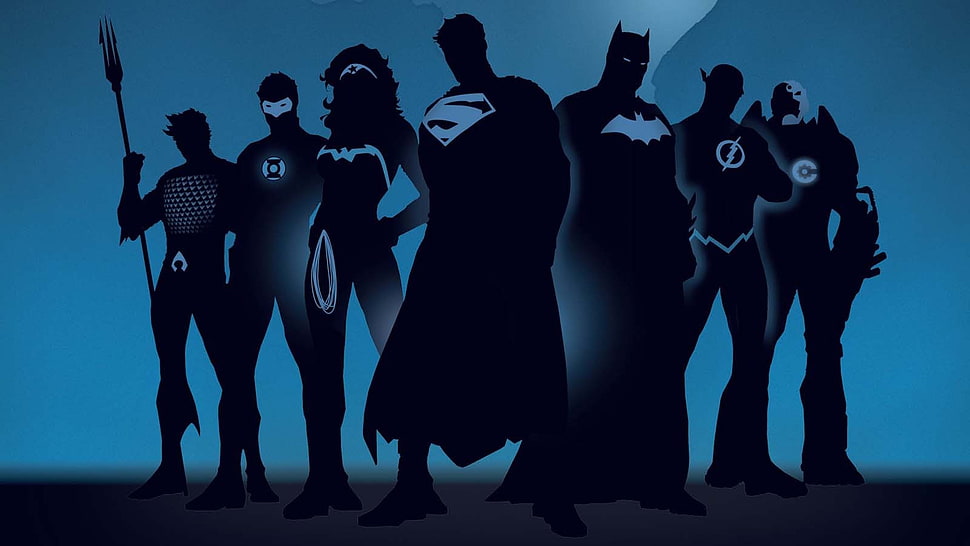 DC Justice League silhouette poster, DC Comics HD wallpaper