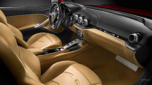 brown and black vehicle interior, Ferrari F12, car interior, vehicle, Ferrari