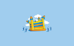 yellow and blue castle illustration, threadless, simple, minimalism, humor