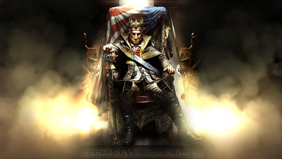 king sitting on chair wallpaper, Assassin's Creed III, video games HD wallpaper