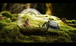 fairy in bulb digital wallpaper, abstract
