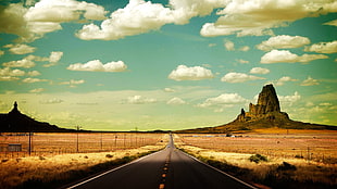 black asphalt road, road, landscape, clouds, southwest HD wallpaper