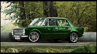 green sedan, LADA, car, green cars