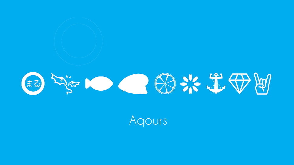 Aqours logo, Love Live! Sunshine, minimalism, blue background, artwork HD wallpaper