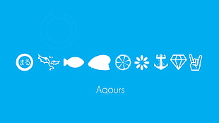 Aqours logo, Love Live! Sunshine, minimalism, blue background, artwork