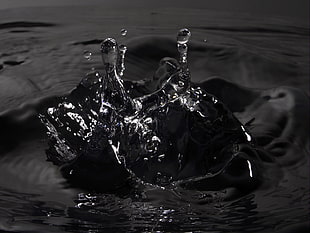 grayscale photo of water drop