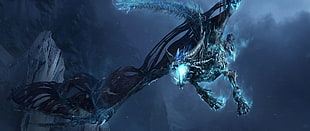 blue and black dragon 3D wallpaper, dragon, fantasy art, World of Warcraft, video games