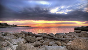 time lapse photography of stones on seashore HD wallpaper
