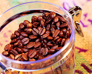 coffee beans on white clear glass jar