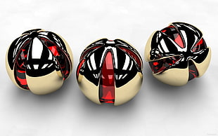 three red-and-brown decorative balls