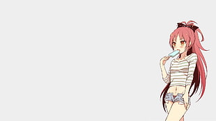 female with pink hair anime character digital wallpaper, Mahou Shoujo Madoka Magica, simple background, anime girls