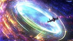 Spiritus space ship entering wormhole painting, artwork, space, space art, spaceship HD wallpaper
