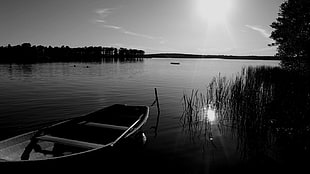 boat and rope, monochrome, boat, water, nature