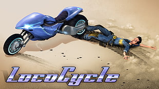 blue sports bike illustration, LocoCycle, Twisted Pixel, I.R.I.S., Pablo