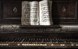 white music note, piano, old, paper, abandoned