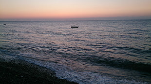 black boat and seashore, coast, Turkey, sea, waves HD wallpaper