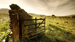 landscape photography of fence near field of grass