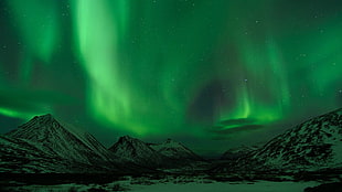 northern lights, aurorae, landscape, sky, mountains