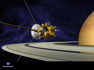 gold and gray satellite illustration, space, Saturn, Cassini-Huygens, NASA