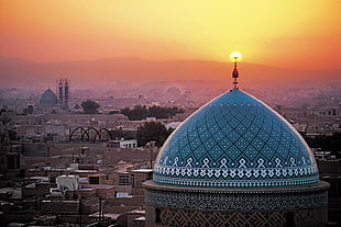 blue dome shape building, Iran, yazd HD wallpaper