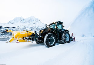 black heavy equipment, snow, vehicle