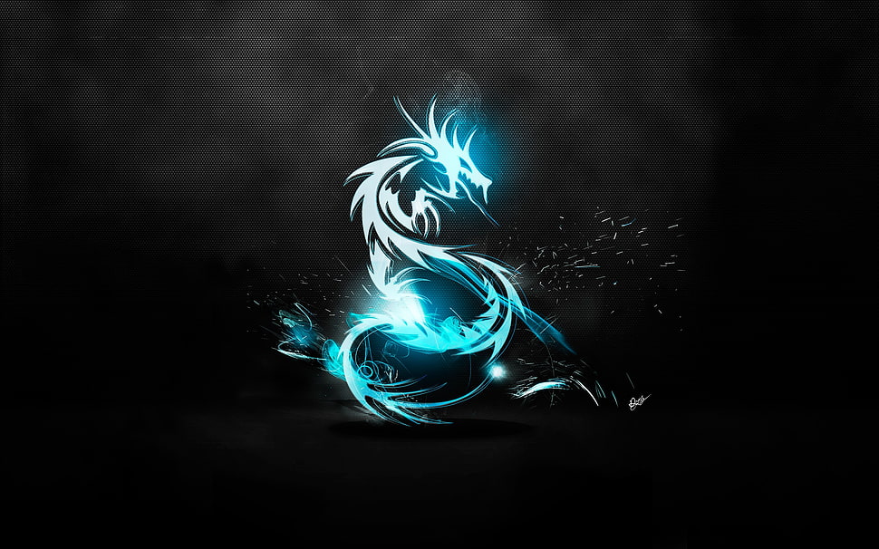 blue dragon digital wallpaper, CGI, blue HD wallpaper